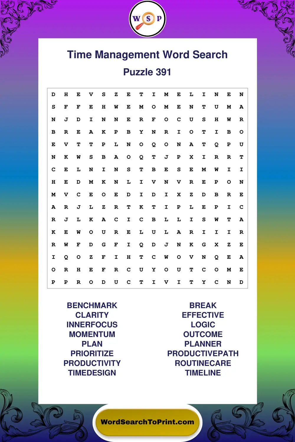 Time Management Word Search Puzzle 391