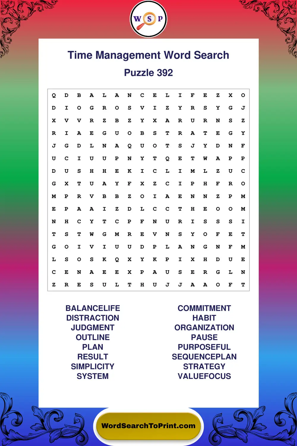 Time Management Word Search Puzzle 392