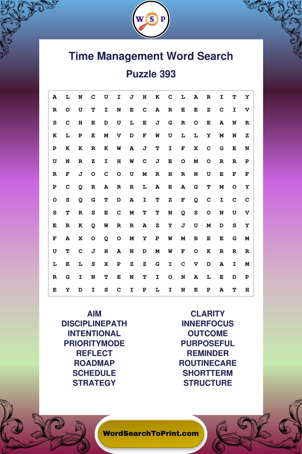 Time Management Word Search Puzzle 393