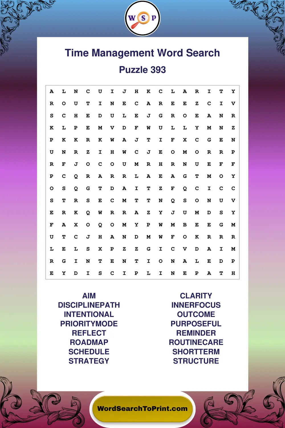 Time Management Word Search Puzzle 393