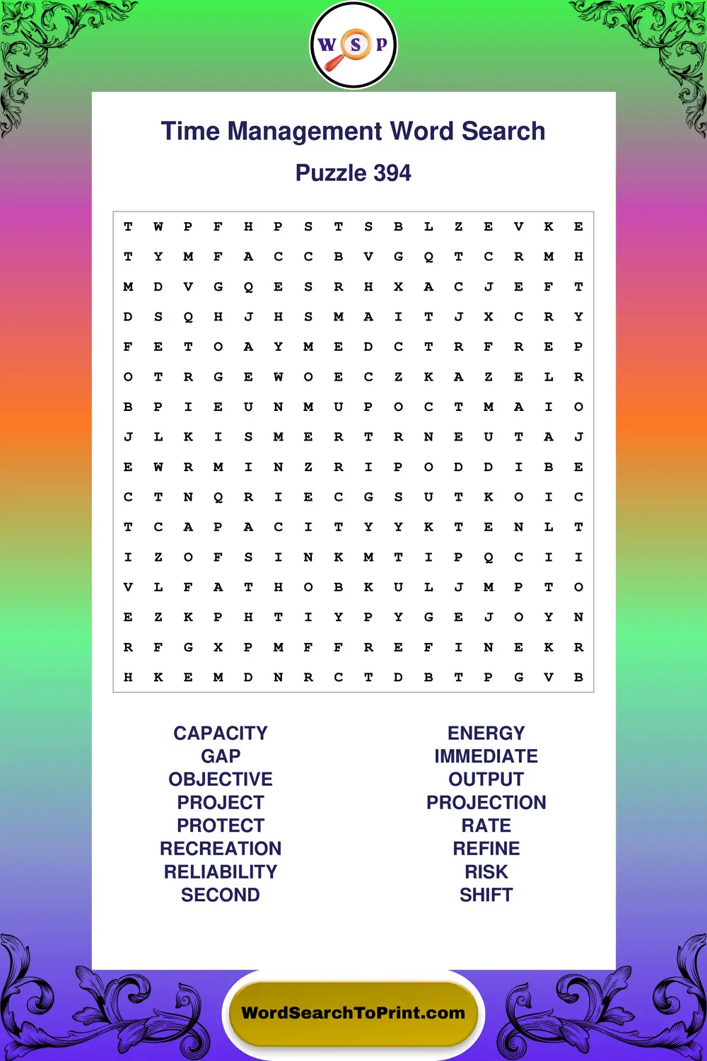 Time Management Word Search Puzzle 394