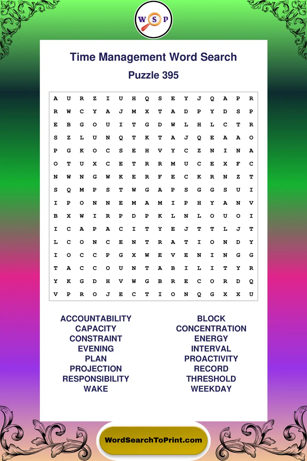 Time Management Word Search Puzzle 395