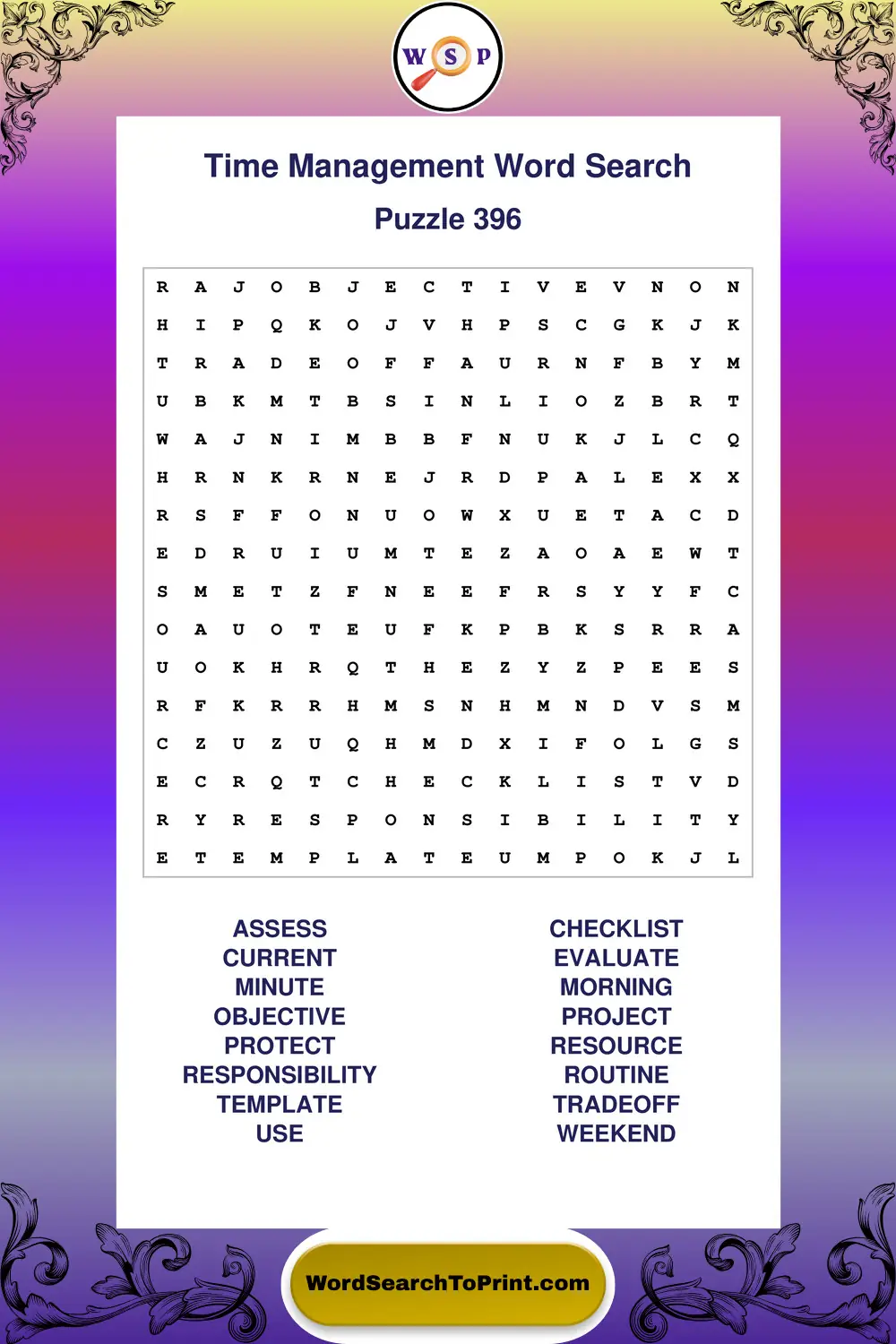 Time Management Word Search Puzzle 396