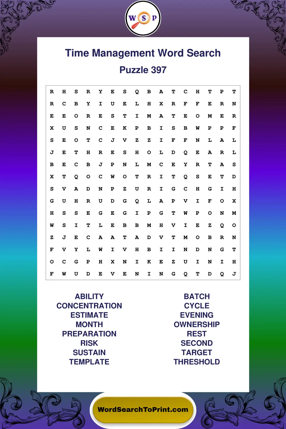 Time Management Word Search Puzzle 397