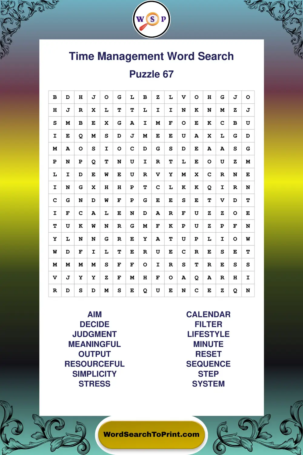 Time Management Word Search Puzzle 67