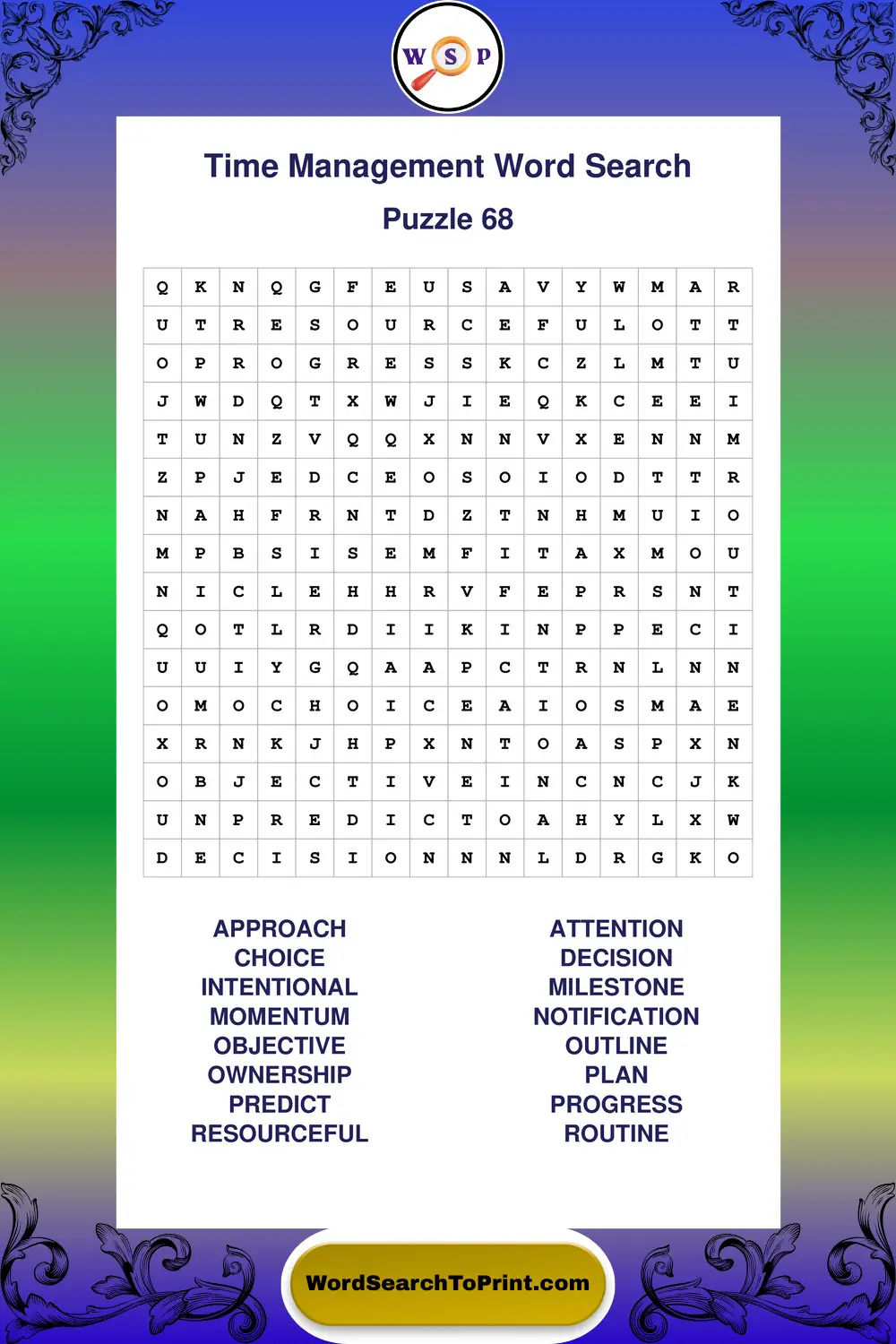 Time Management Word Search Puzzle 68
