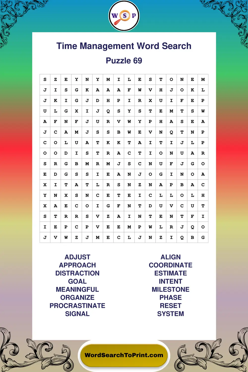 Time Management Word Search Puzzle 69