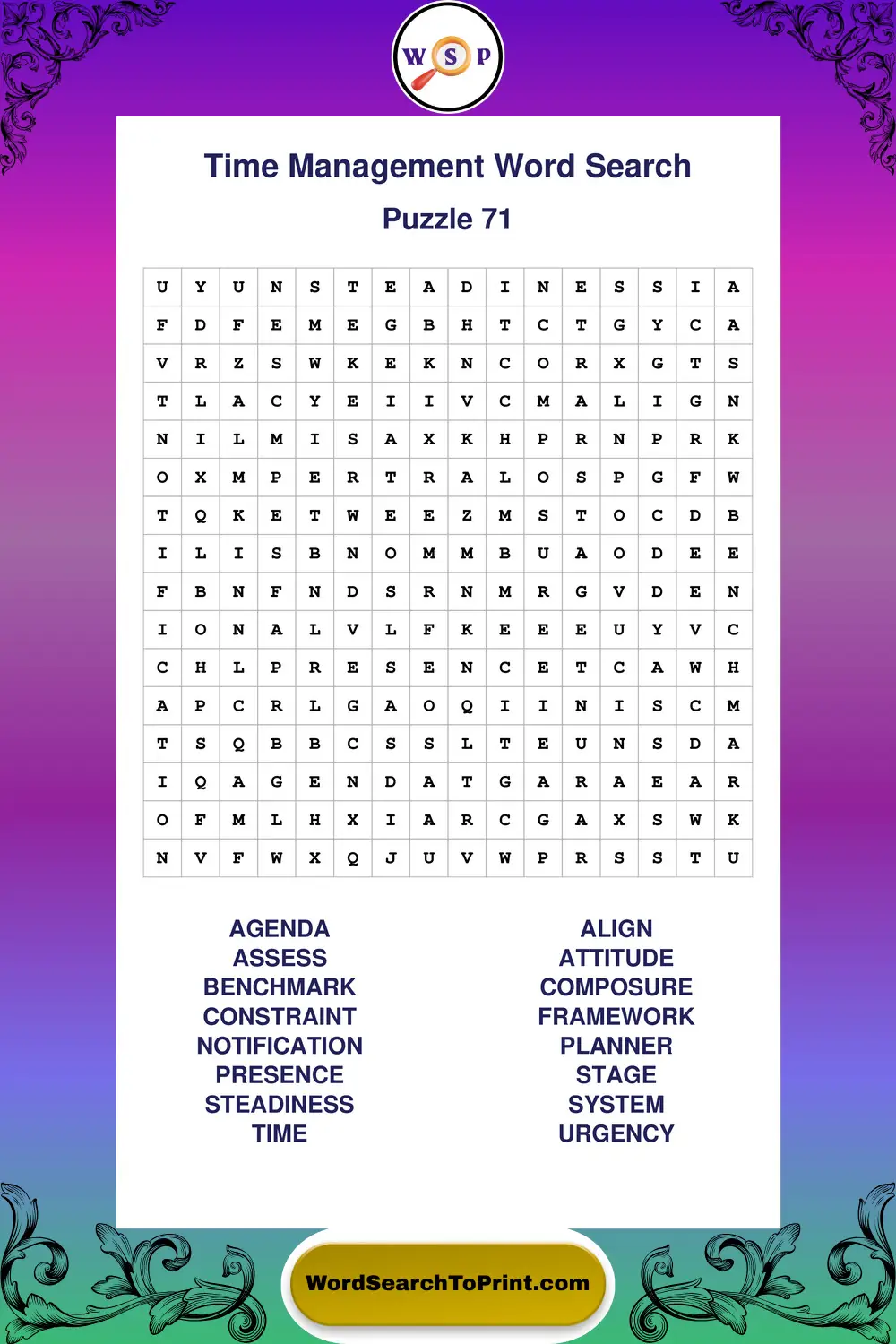 Time Management Word Search Puzzle 71