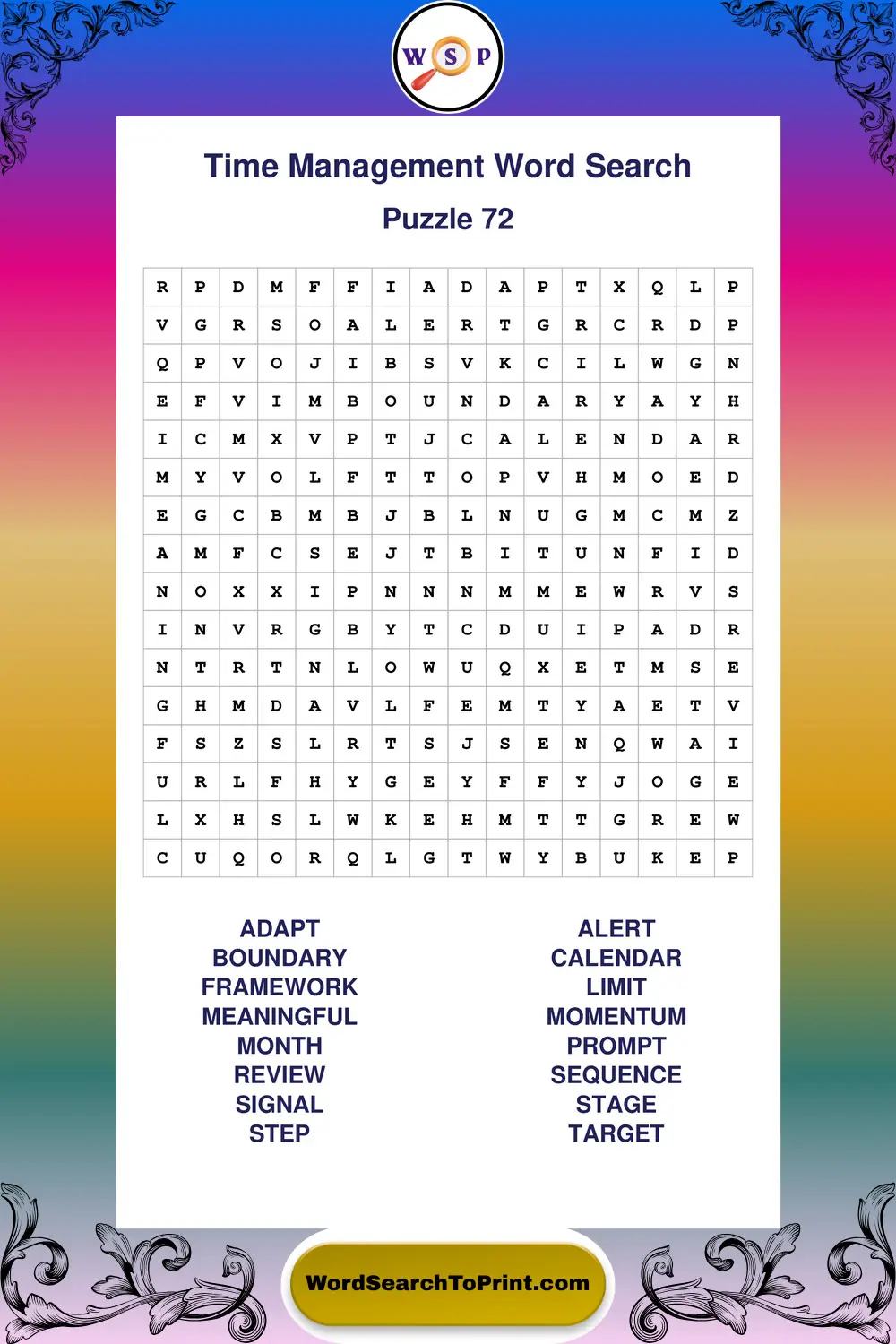 Time Management Word Search Puzzle 72