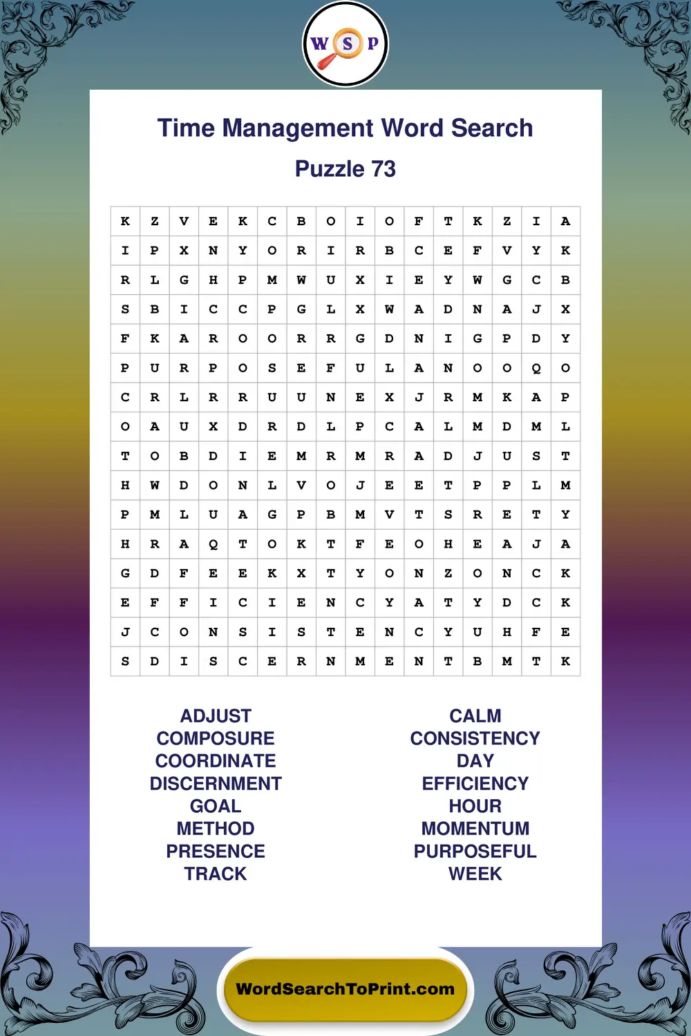 Time Management Word Search Puzzle 73