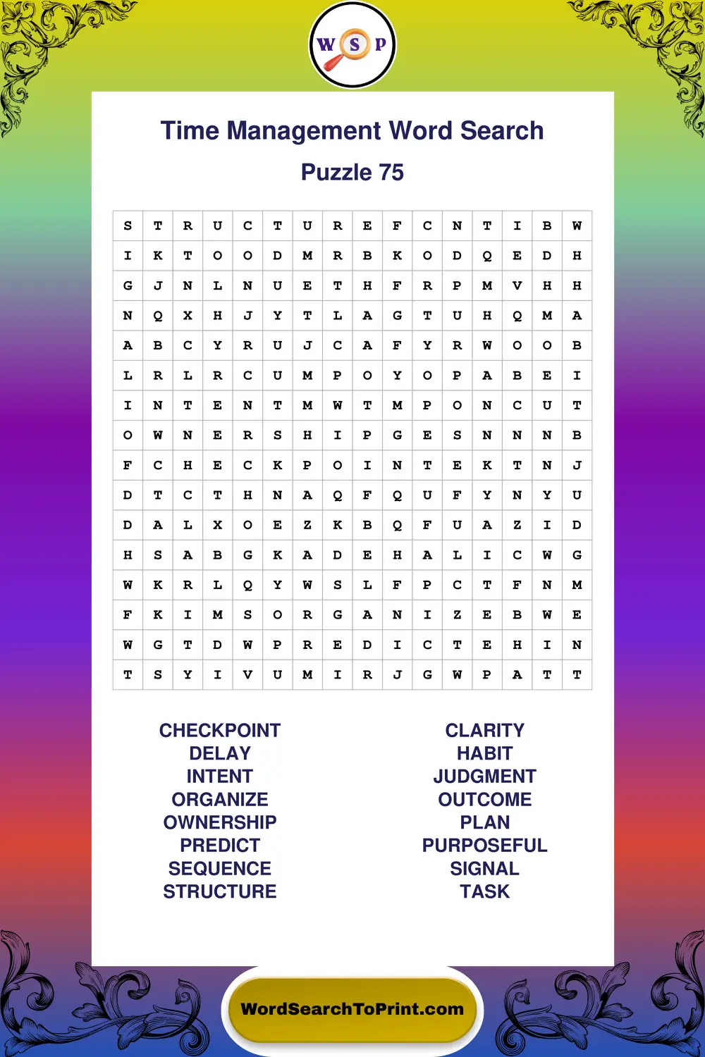 Time Management Word Search Puzzle 75