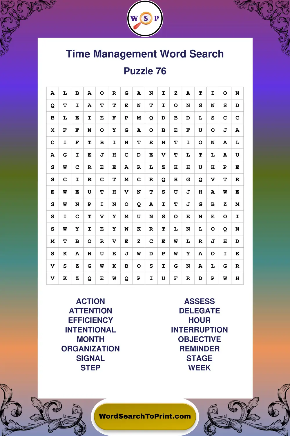 Time Management Word Search Puzzle 76