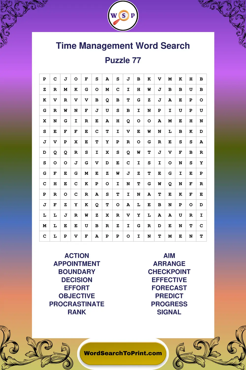 Time Management Word Search Puzzle 77