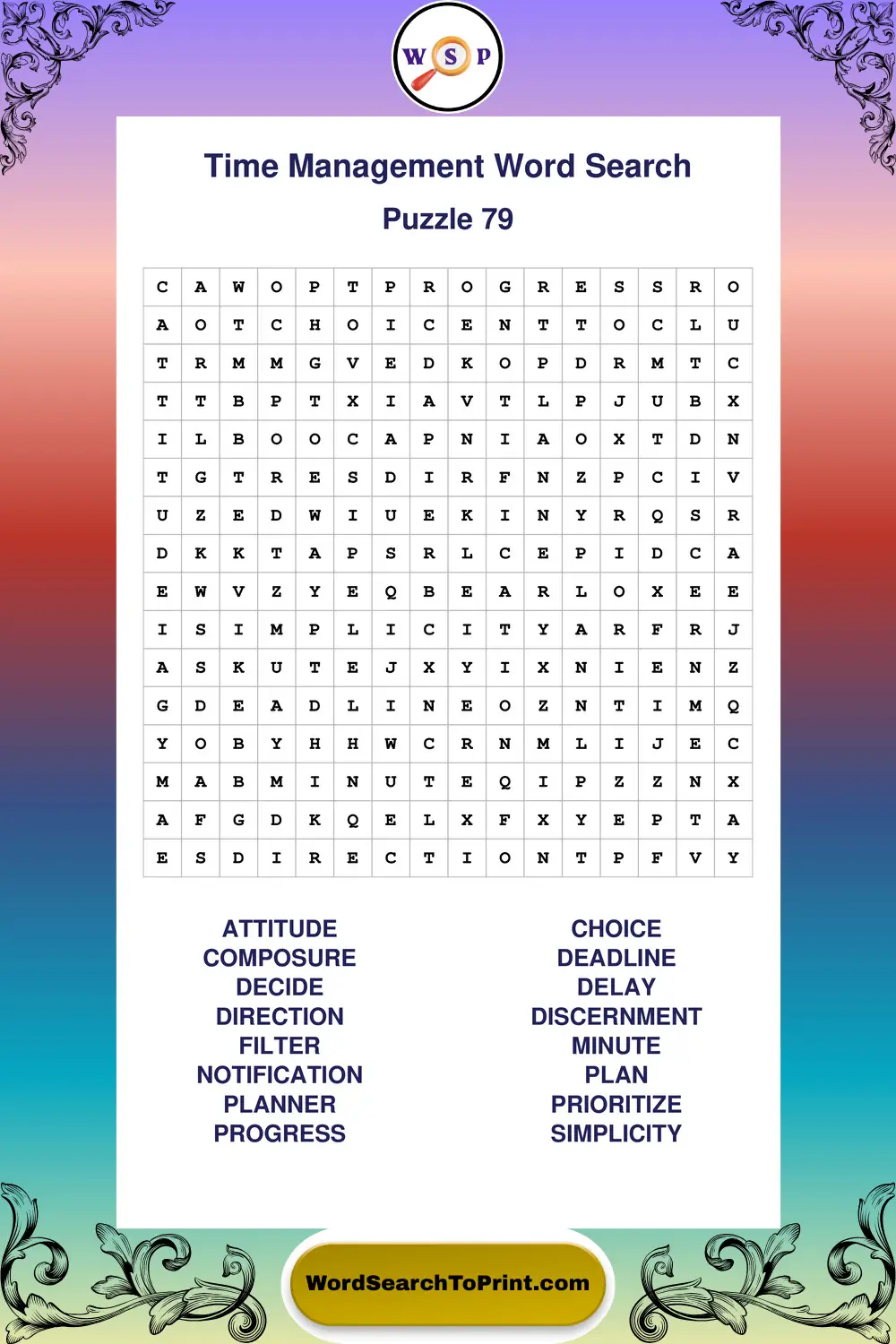 Time Management Word Search Puzzle 79