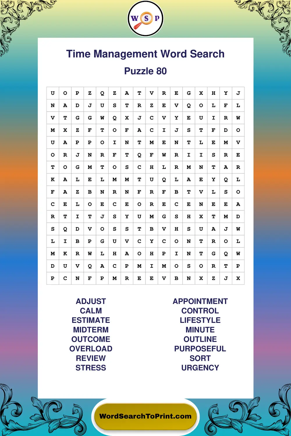 Time Management Word Search Puzzle 80