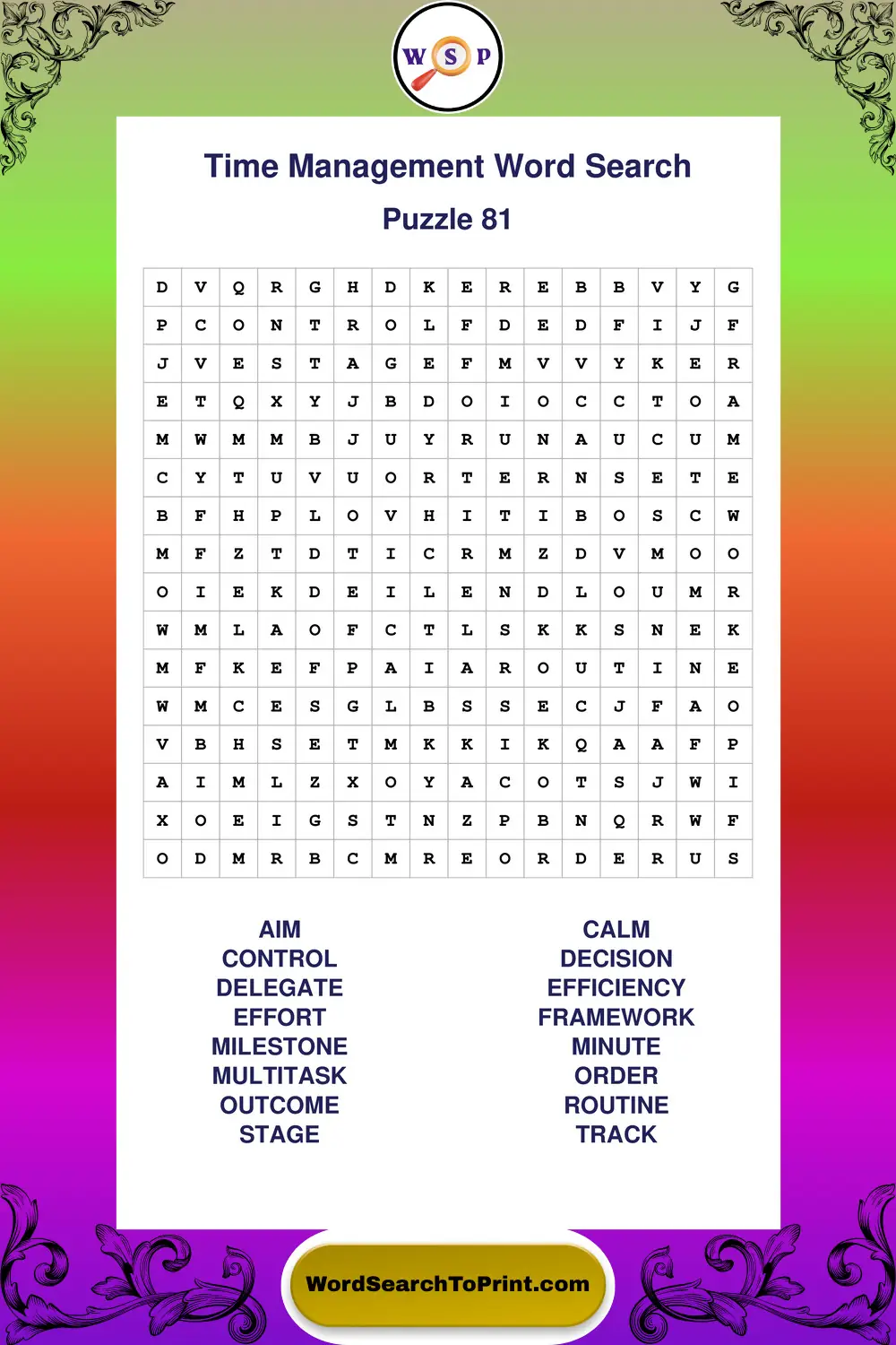 Time Management Word Search Puzzle 81