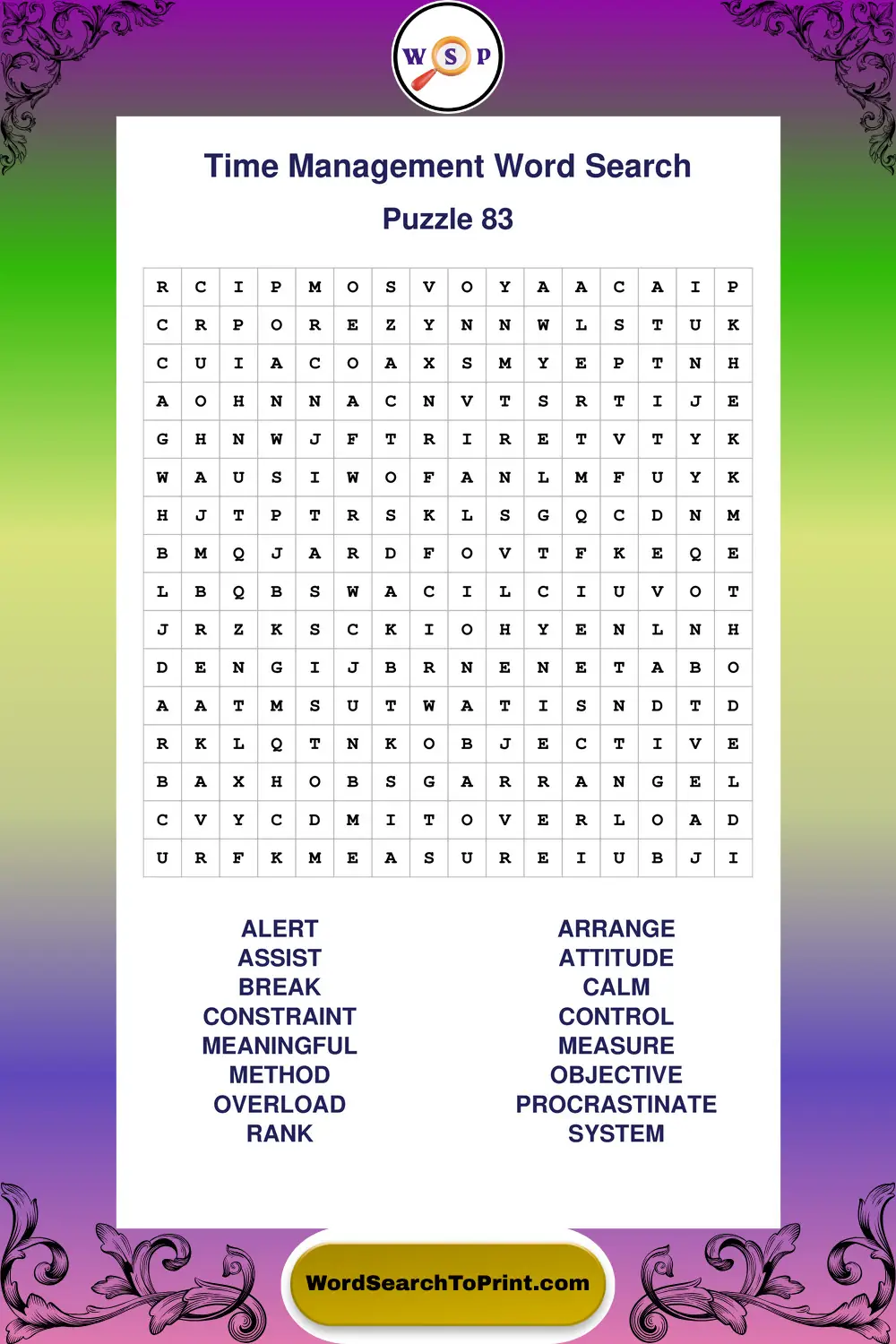 Time Management Word Search Puzzle 83