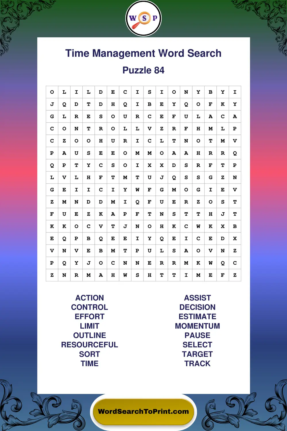 Time Management Word Search Puzzle 84