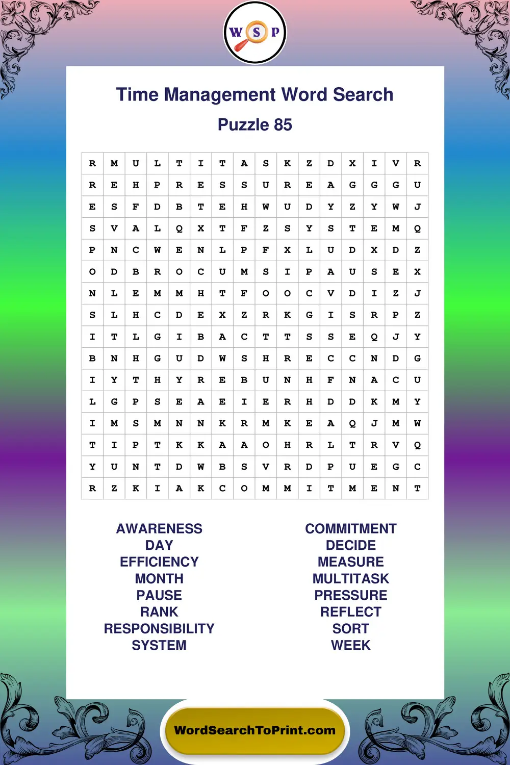 Time Management Word Search Puzzle 85