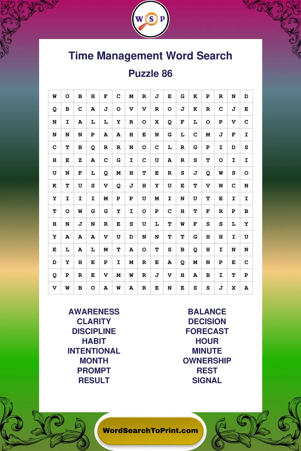 Time Management Word Search Puzzle 86