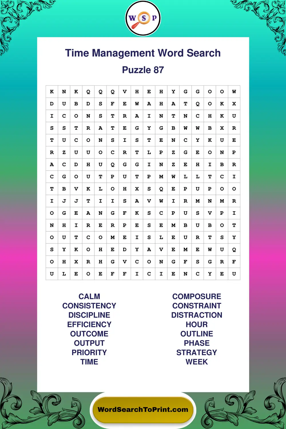 Time Management Word Search Puzzle 87