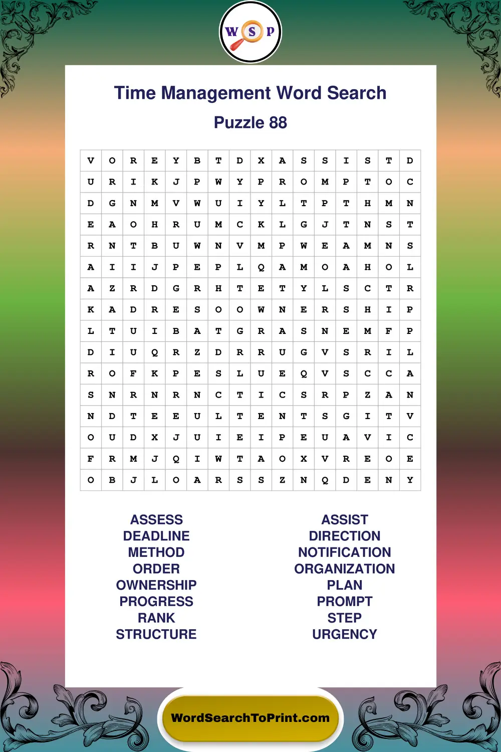 Time Management Word Search Puzzle 88