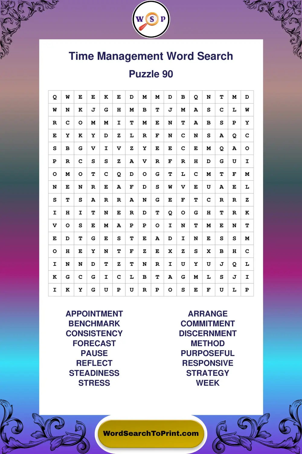 Time Management Word Search Puzzle 90