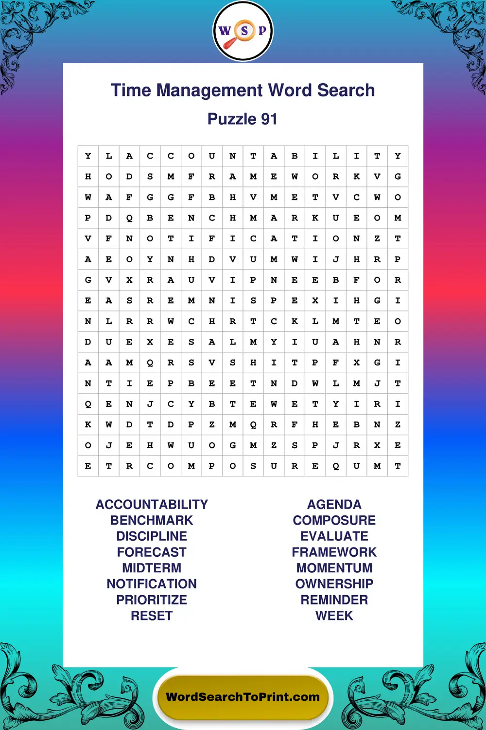 Time Management Word Search Puzzle 91