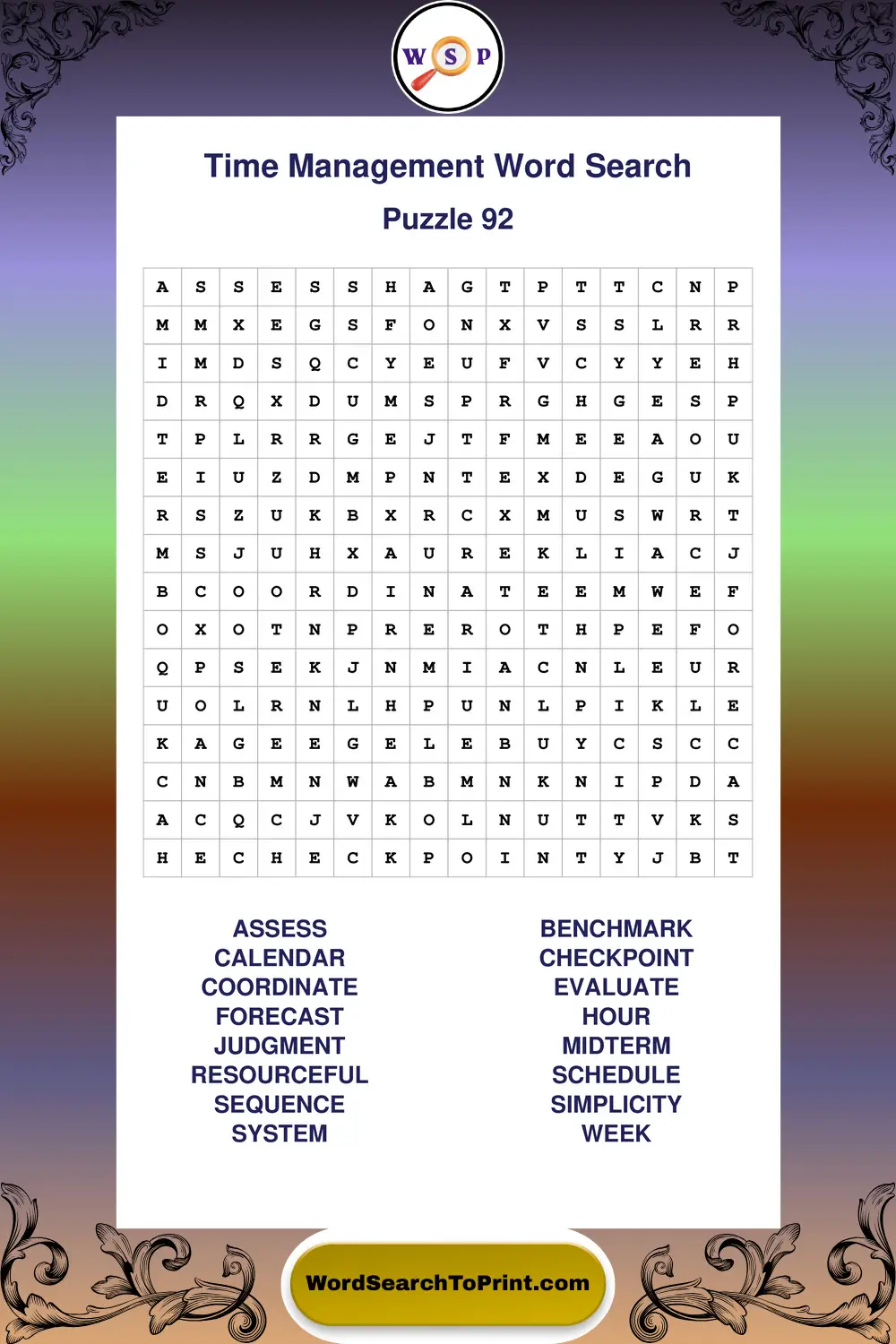 Time Management Word Search Puzzle 92