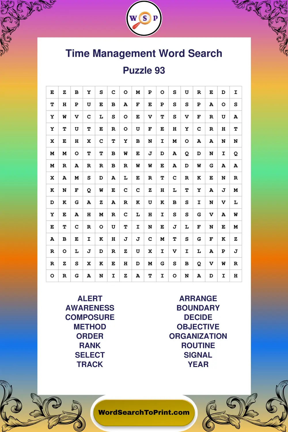 Time Management Word Search Puzzle 93