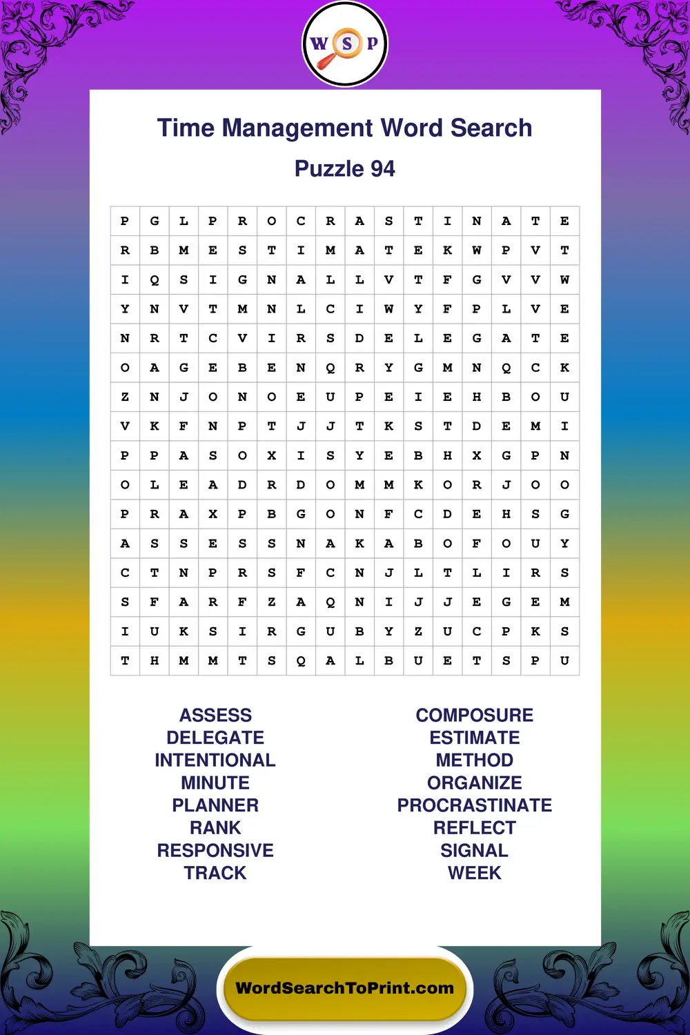 Time Management Word Search Puzzle 94