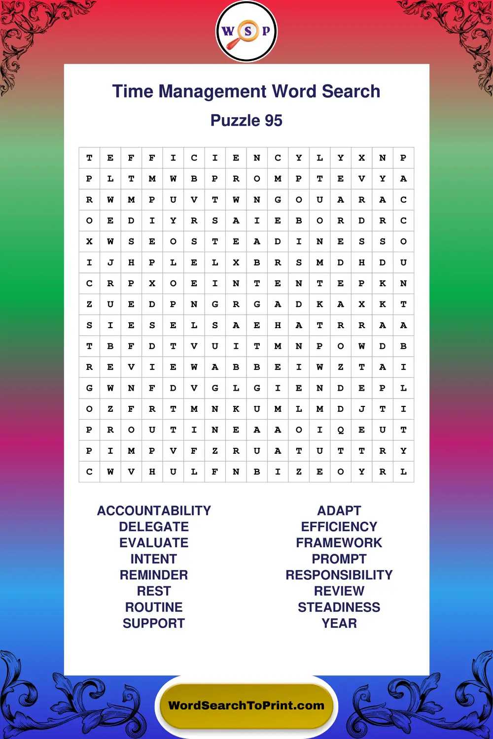 Time Management Word Search Puzzle 95