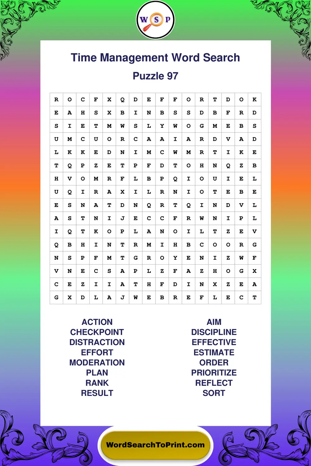 Time Management Word Search Puzzle 97