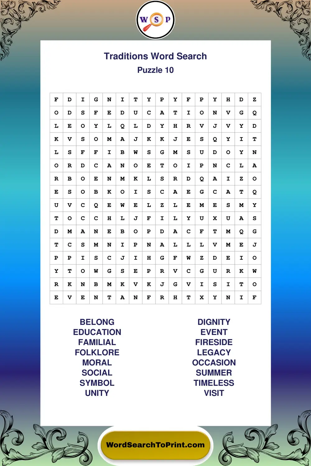Traditions Word Search Puzzle 10