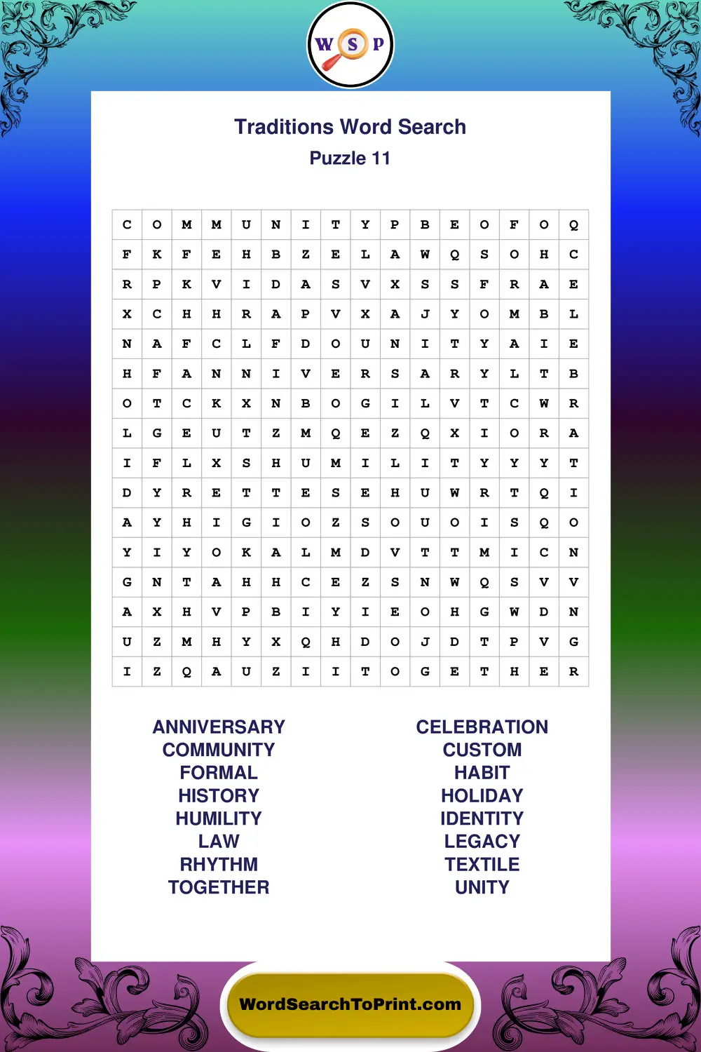 Traditions Word Search Puzzle 11