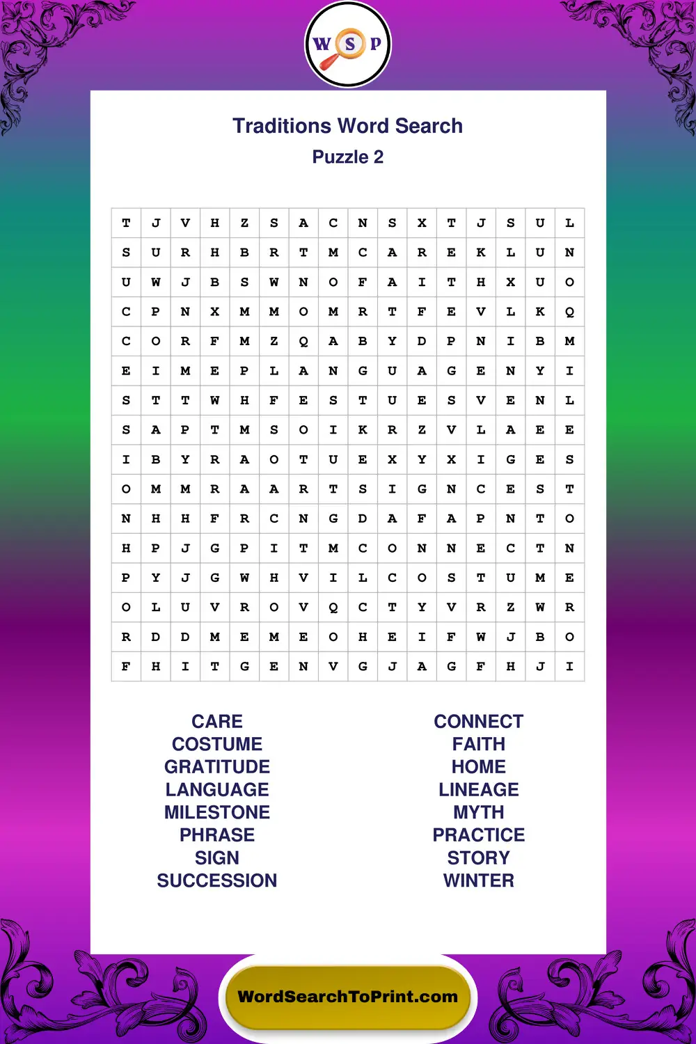 Traditions Word Search Puzzle 2