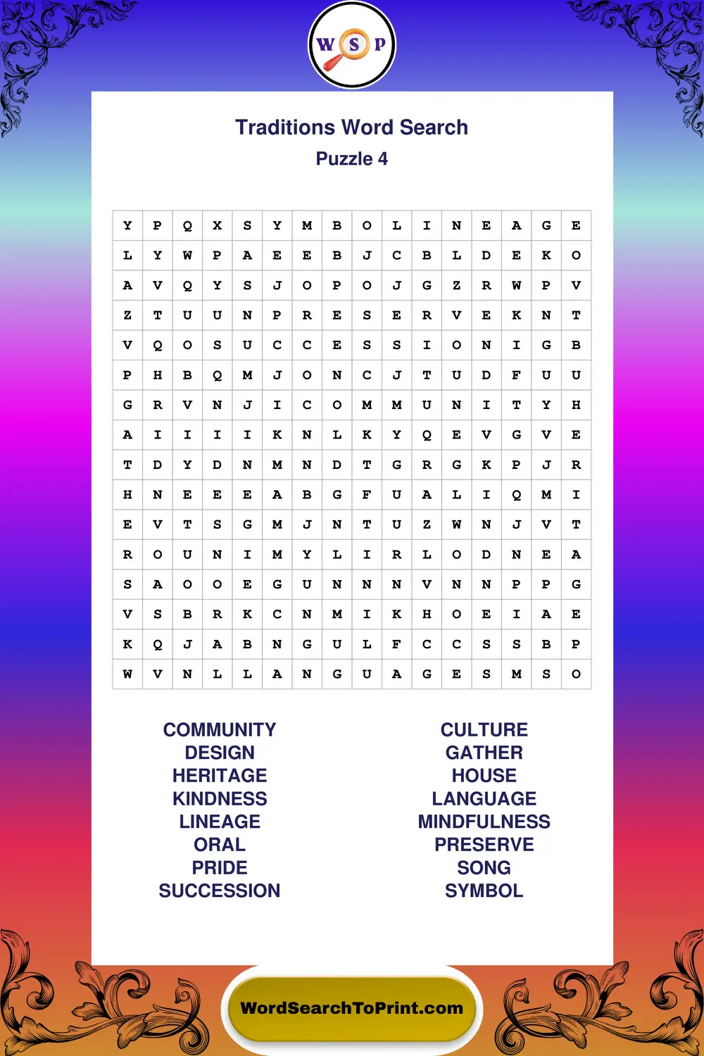 Traditions Word Search Puzzle 4