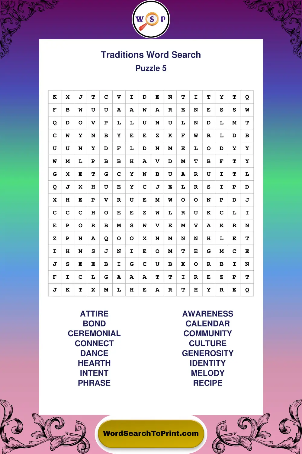 Traditions Word Search Puzzle 5