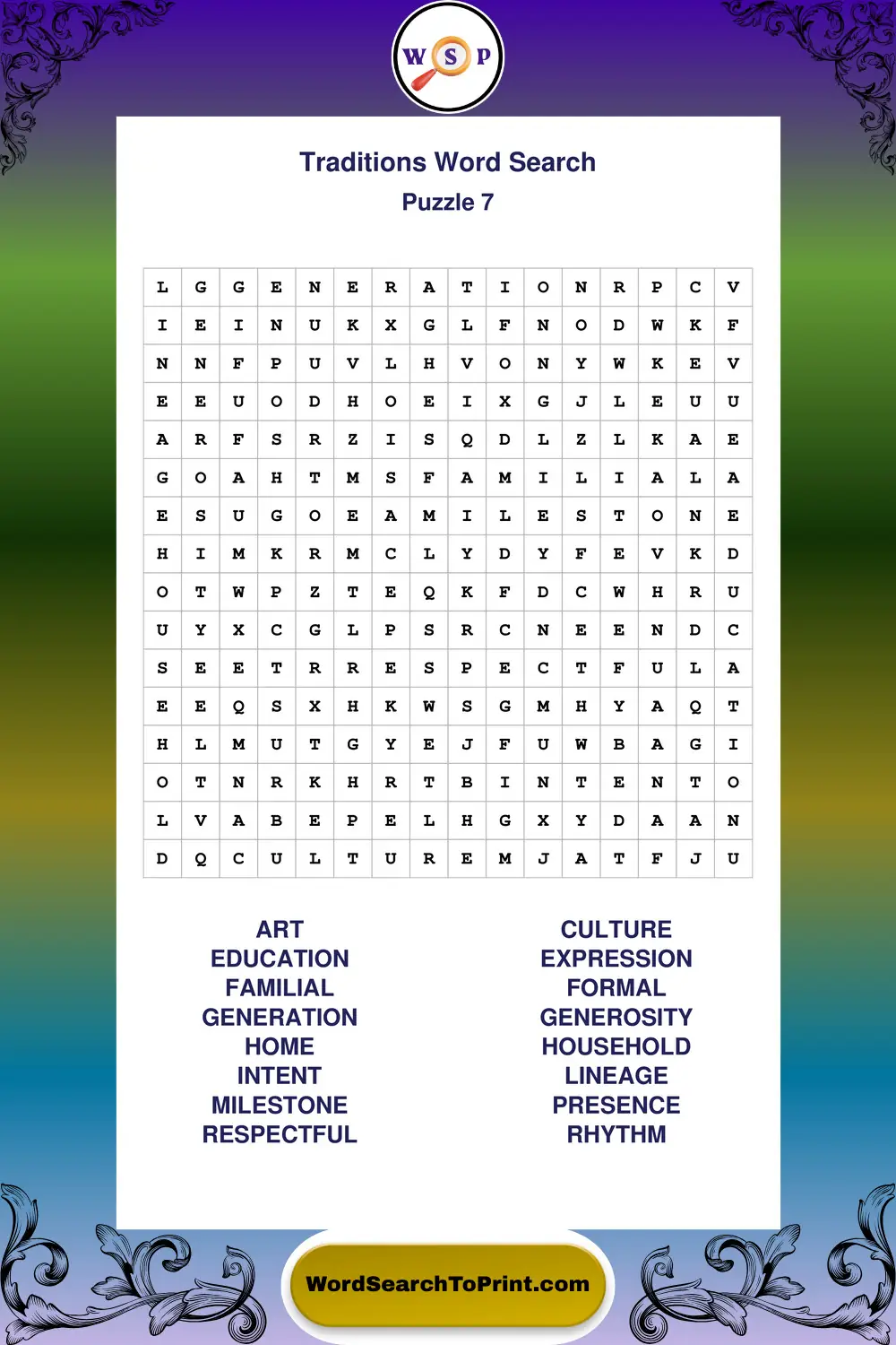 Traditions Word Search Puzzle 7