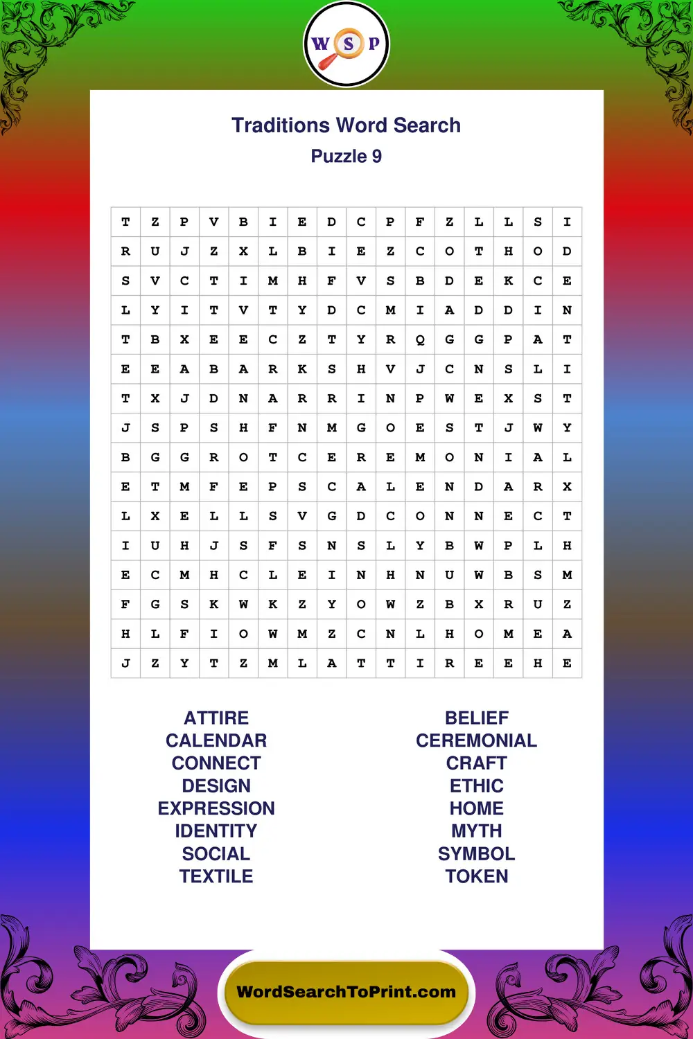 Traditions Word Search Puzzle 9