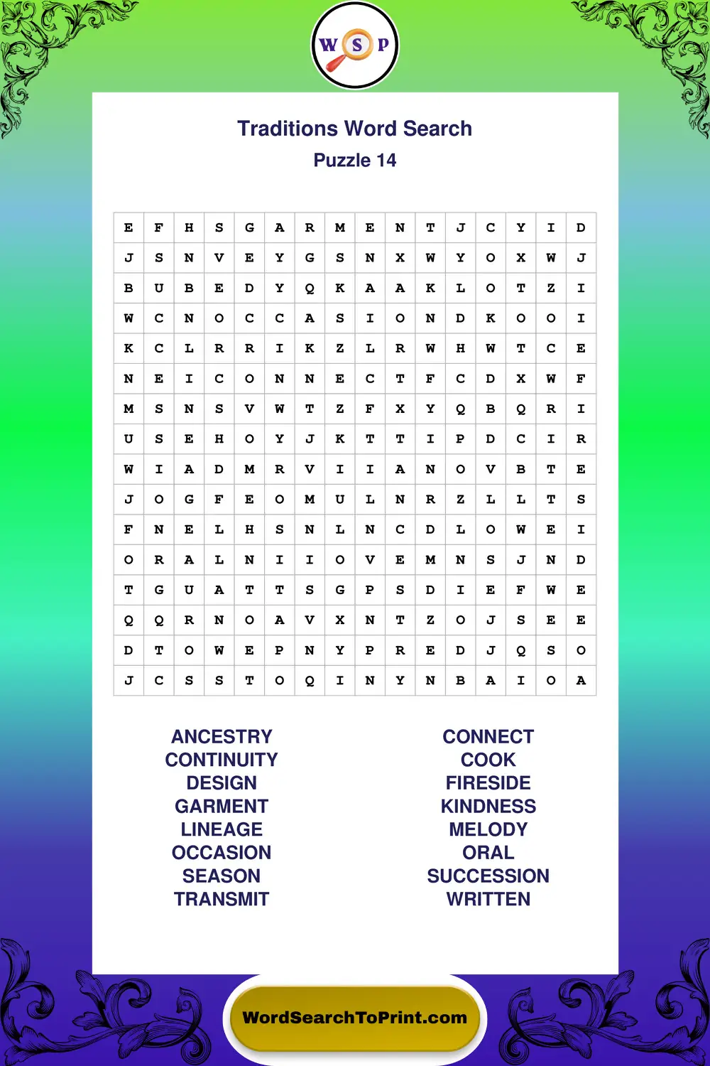 Traditions Word Search Puzzle 14