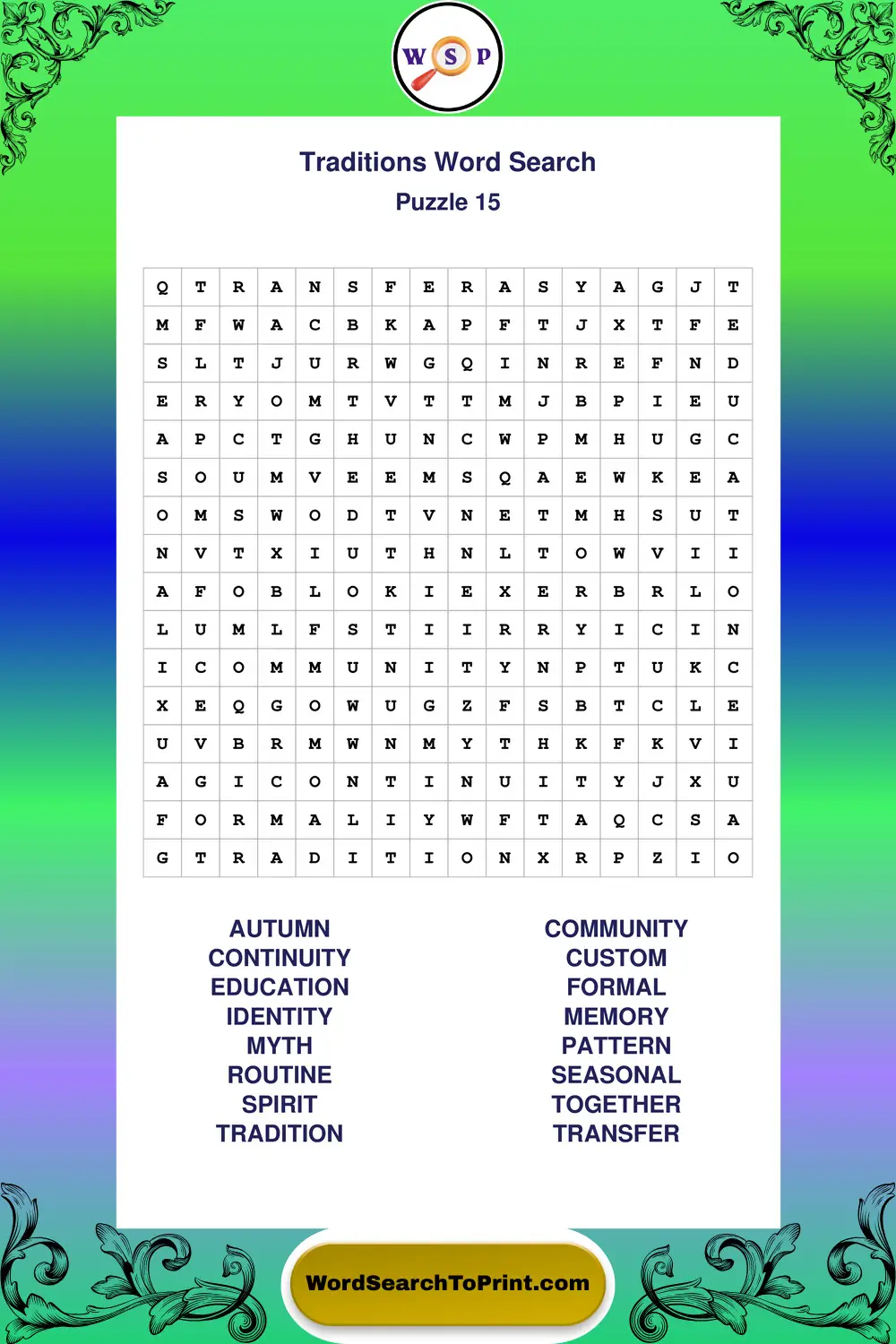Traditions Word Search Puzzle 15