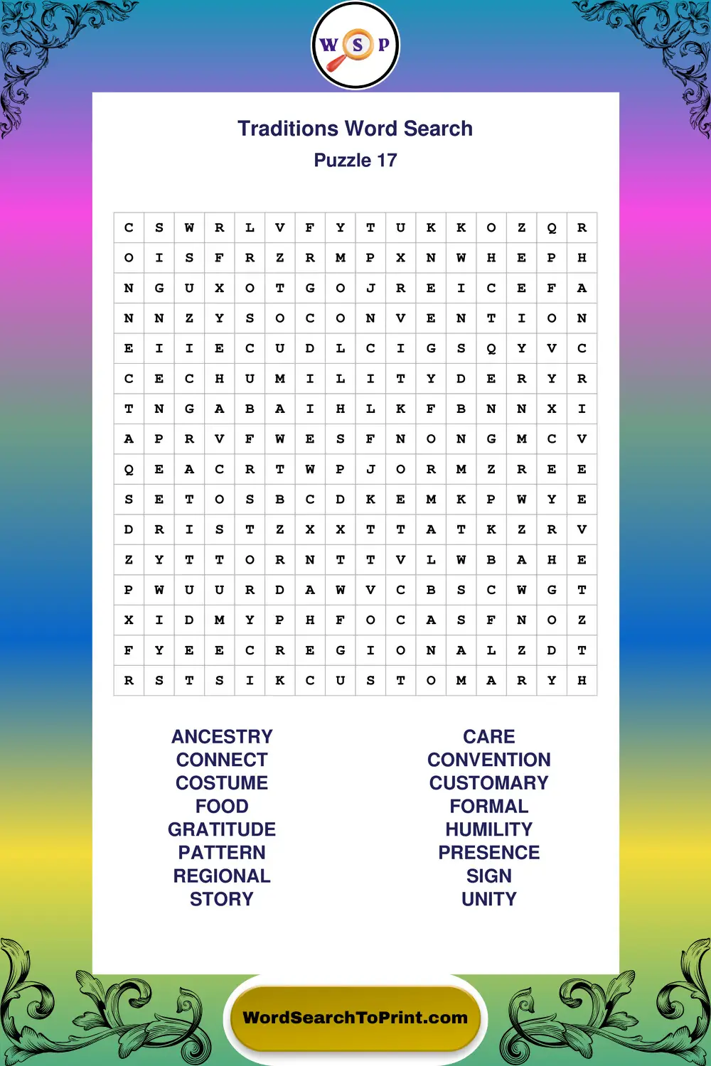 Traditions Word Search Puzzle 17
