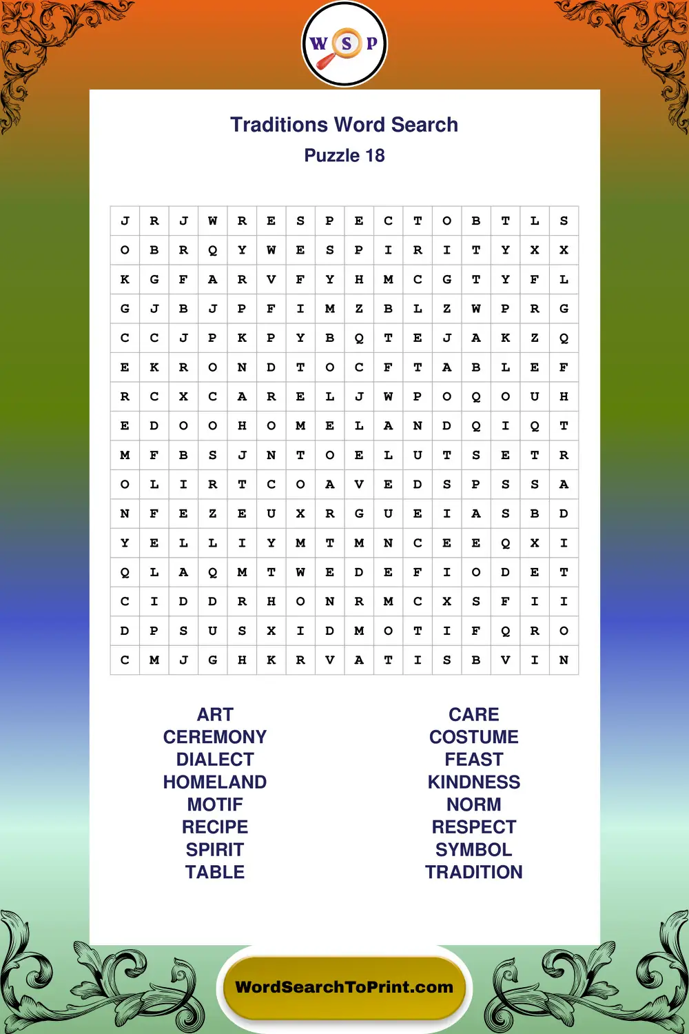 Traditions Word Search Puzzle 18