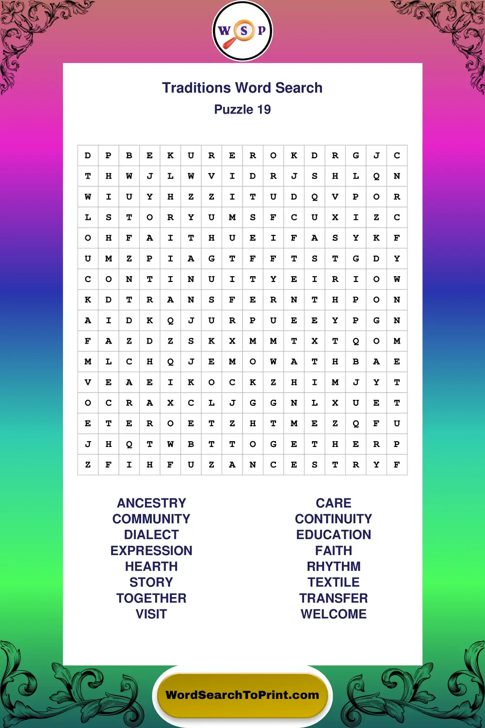 Traditions Word Search Puzzle 19