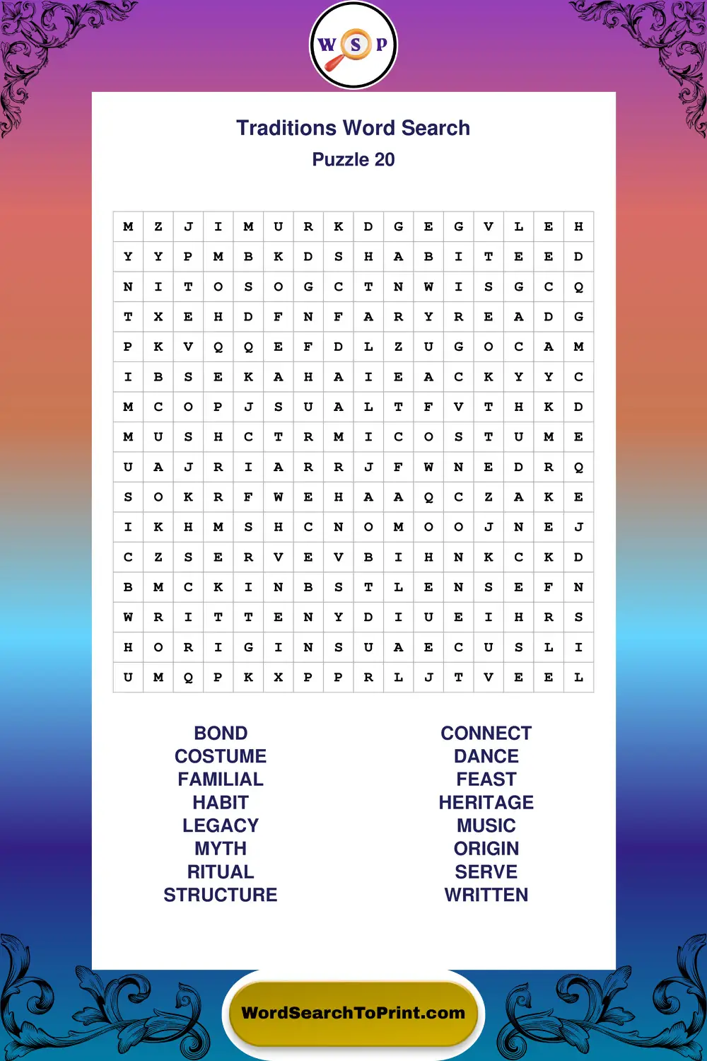 Traditions Word Search Puzzle 20