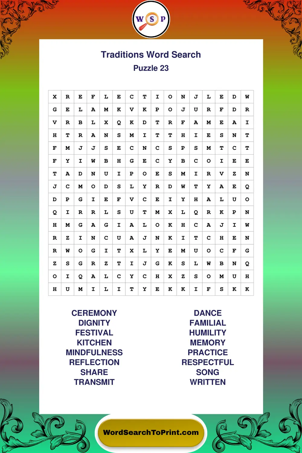 Traditions Word Search Puzzle 23