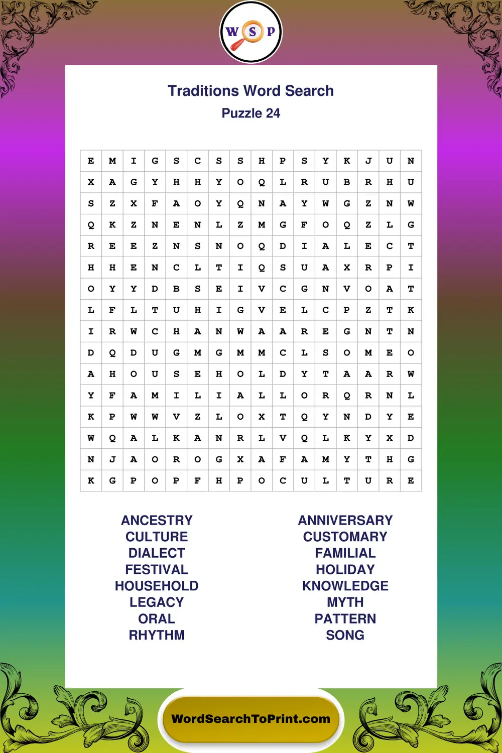 Traditions Word Search Puzzle 24