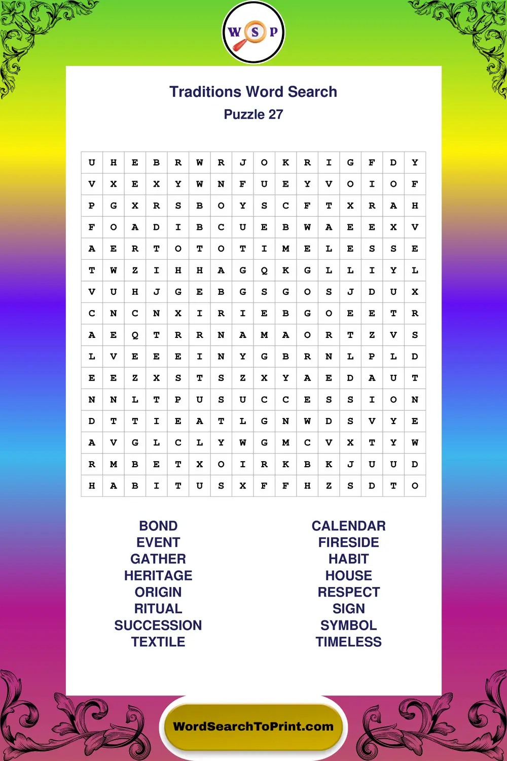 Traditions Word Search Puzzle 27