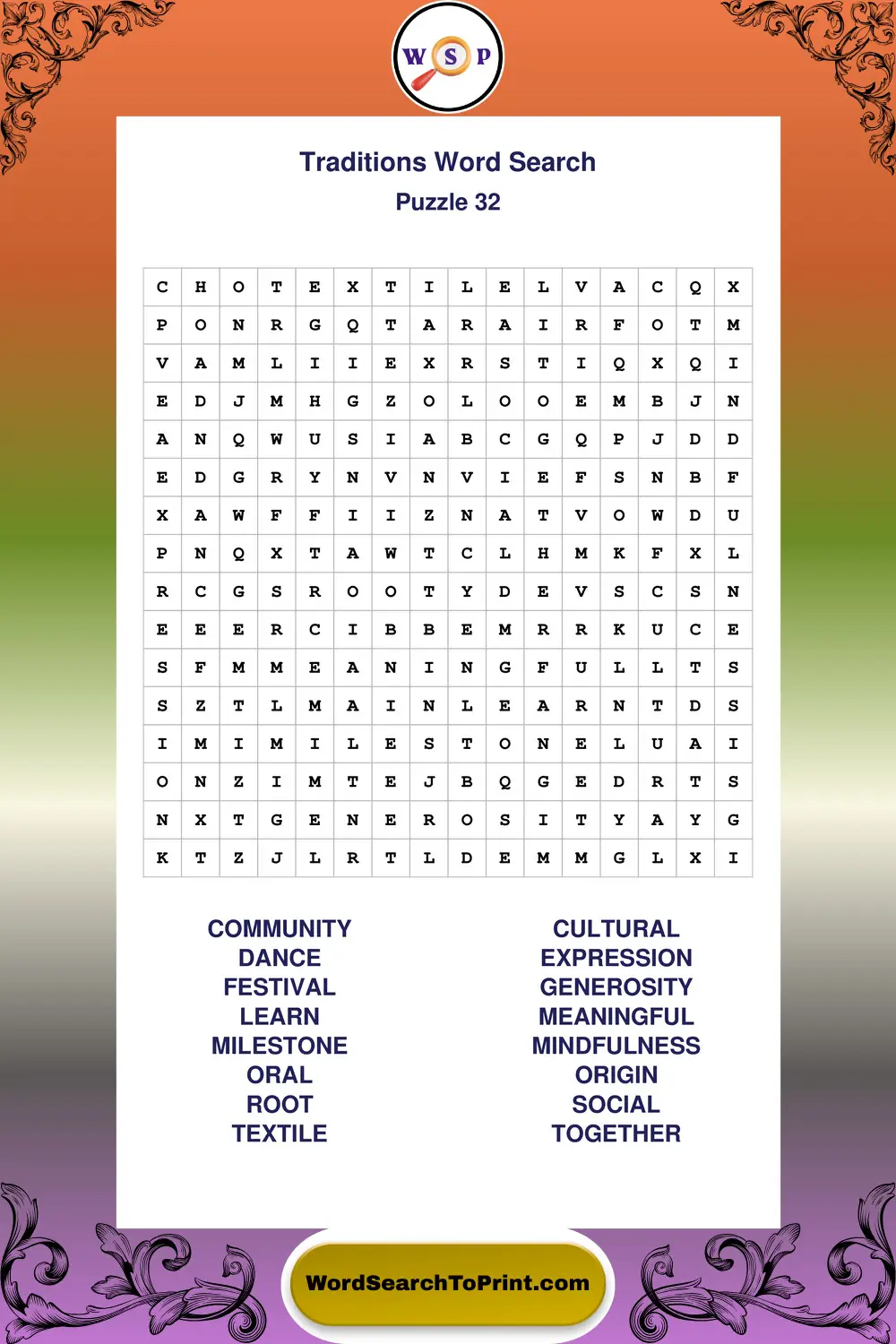 Traditions Word Search Puzzle 32